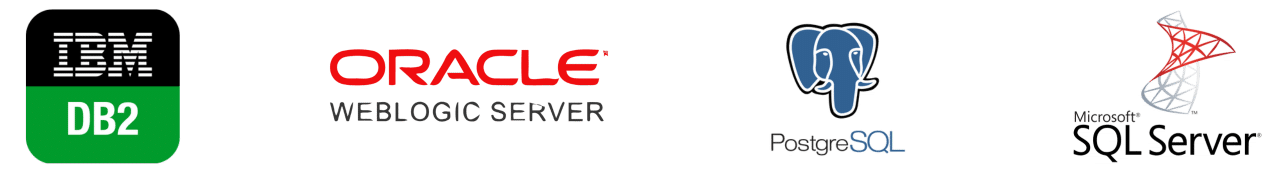logos oracle weblogic server, ms sql server, ibm db2, postgreSQL